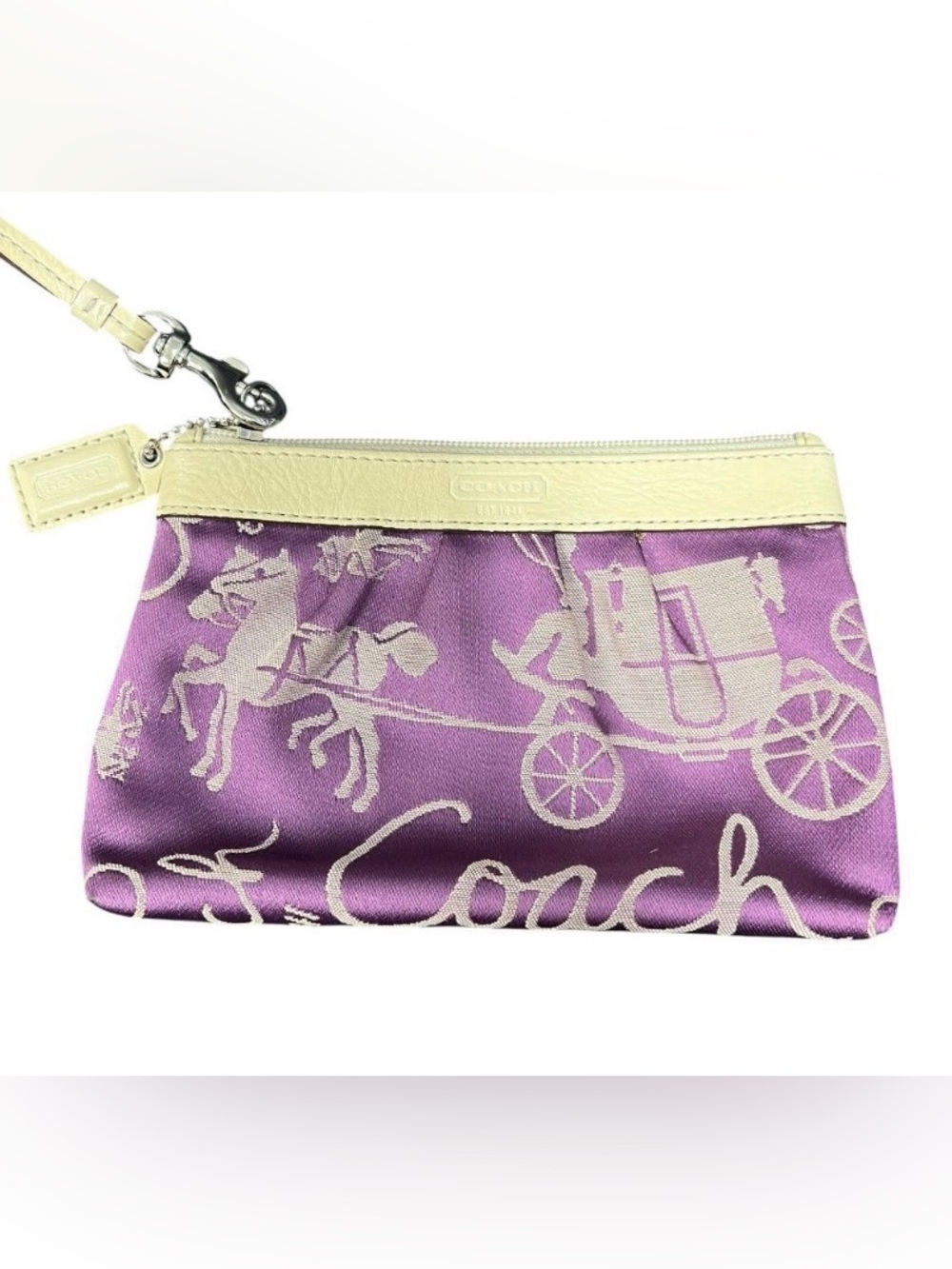 Coach Y2K Purple Satin & Leather Wristlet Horse-and-Carriage Design & Hangtag